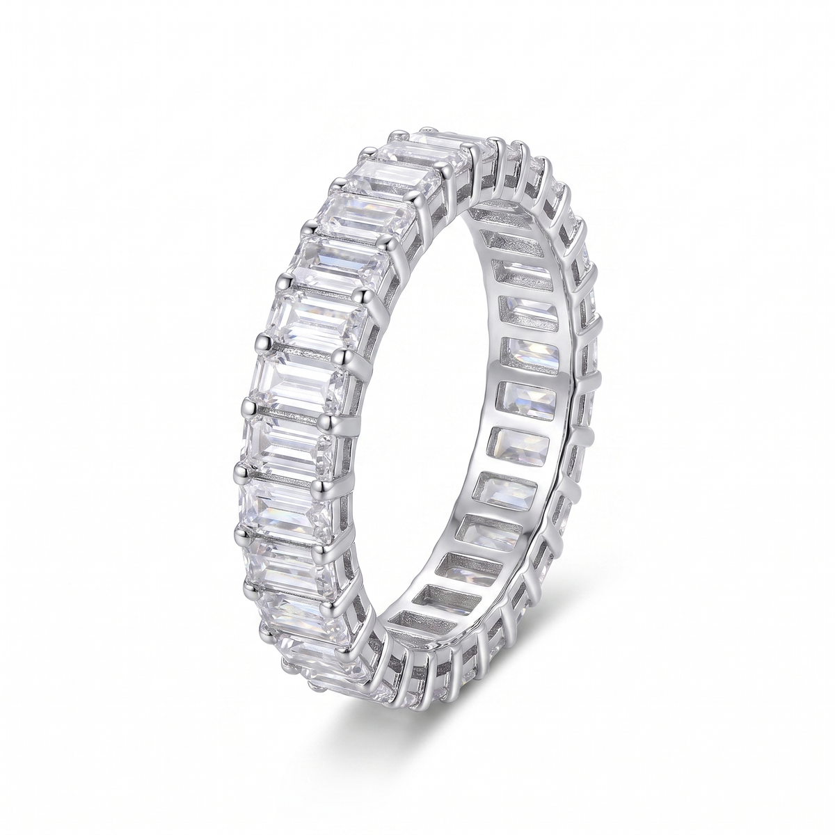 Baguette Eternity Ring - White Gold Plated