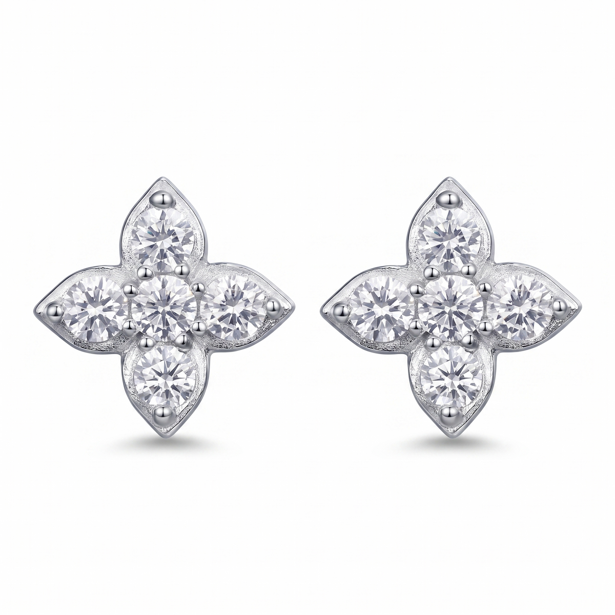 Clover Stud Earrings - White Gold Plated