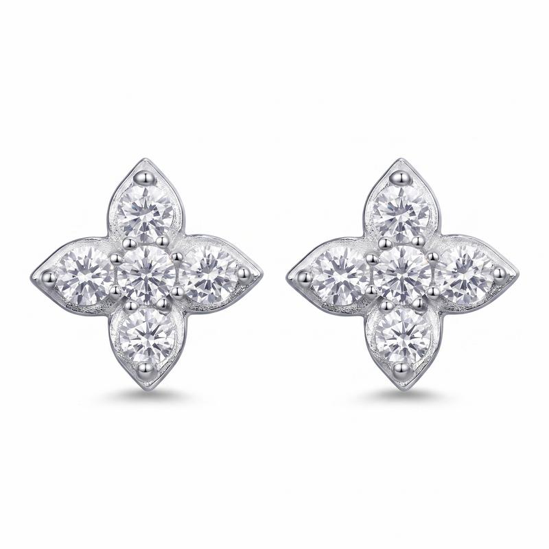 Clover Stud Earrings - White Gold Plated