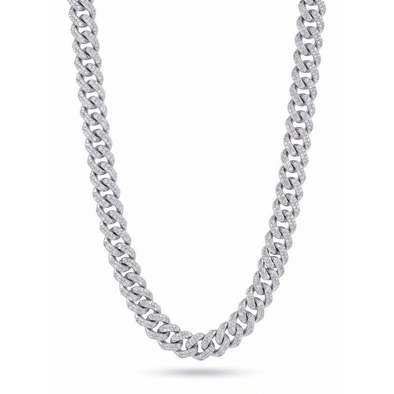 Cuban Link Chain Necklace - White Gold Plated