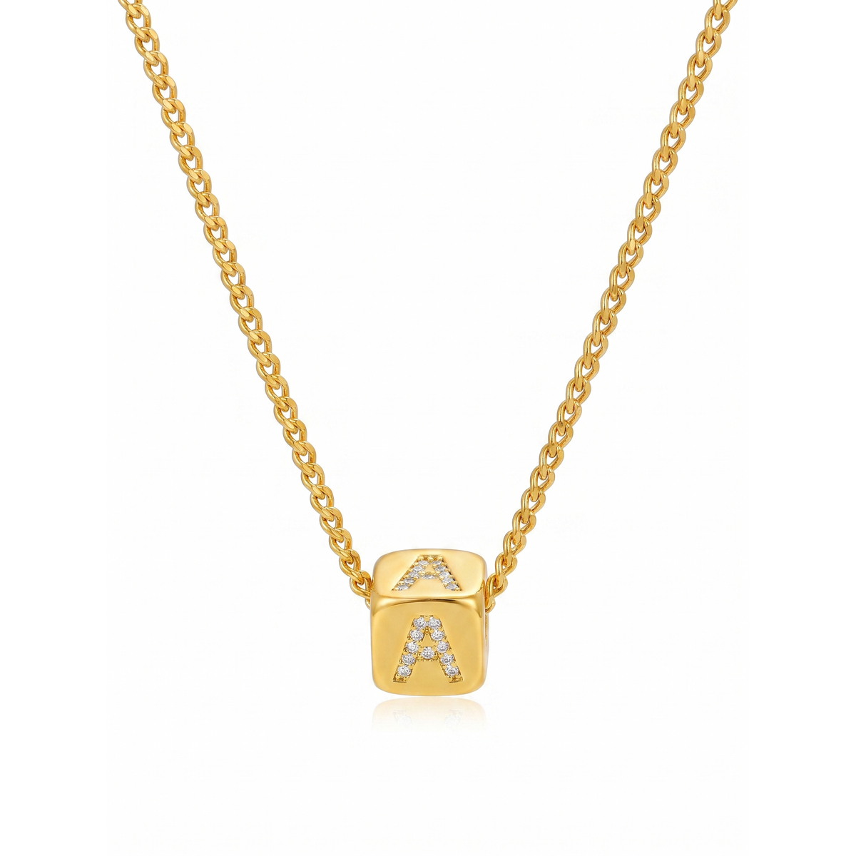 Dice Letter Pendant Necklace - Gold Plated