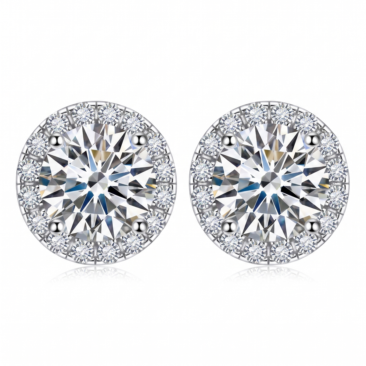 Halo Stud Earrings - White Gold Plated