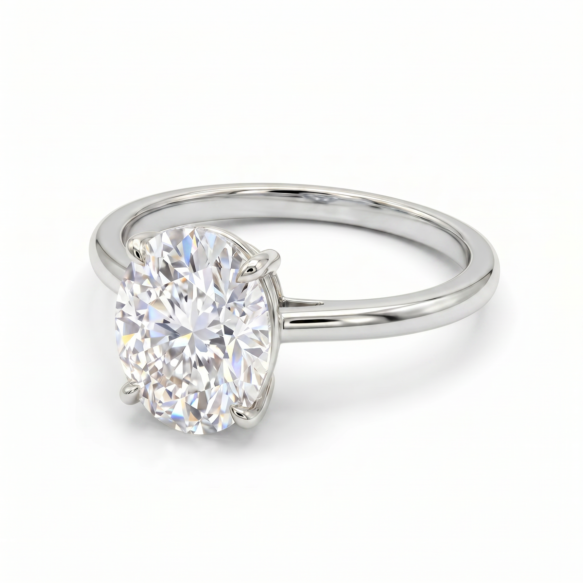 Oval Engagement Ring - White Gold Plated