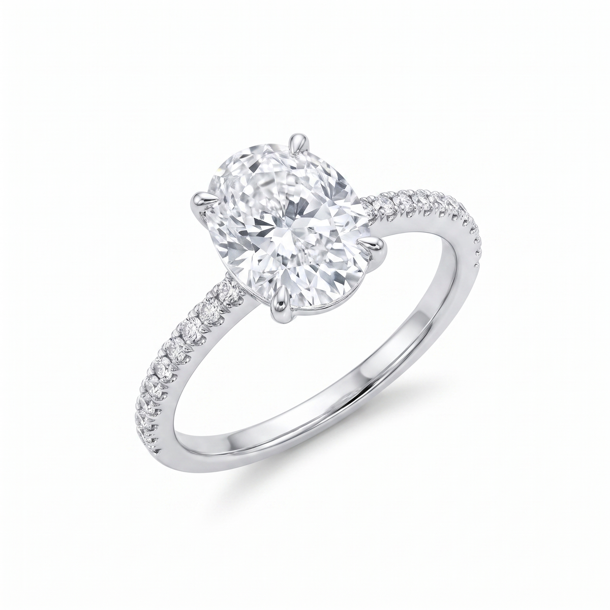 Oval Pavé Engagement Ring - White Gold Plated