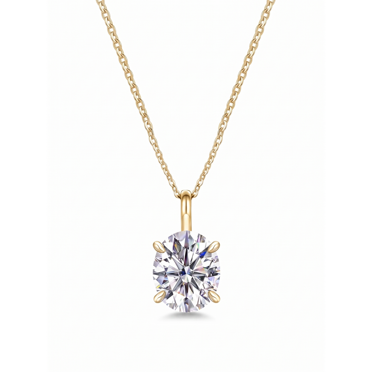 Oval Solitaire Pendant Necklace - Gold Plated