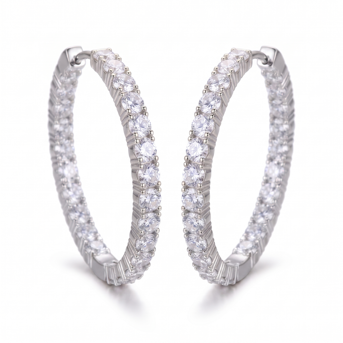 Pavé Hoop Earrings - White Gold Plated