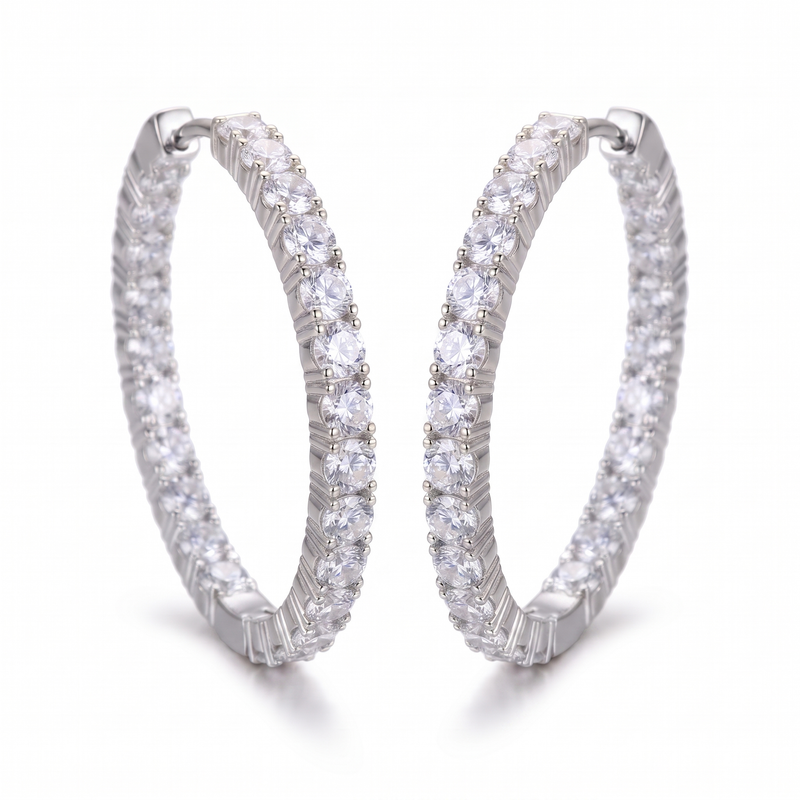 Pavé Hoop Earrings - White Gold Plated