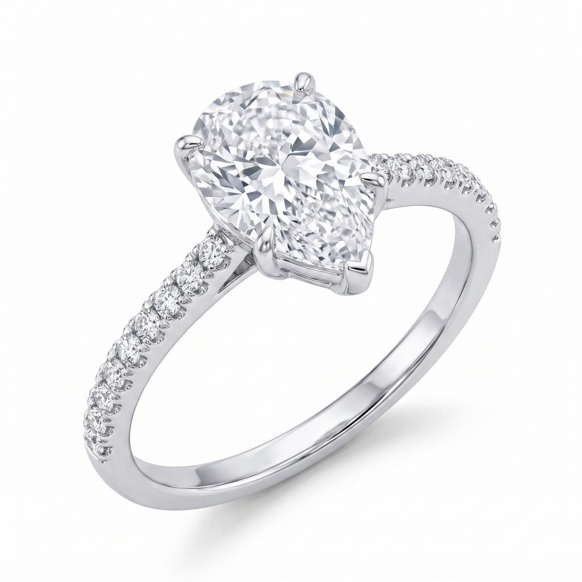 Pear Pavé Ring - White Gold Plated