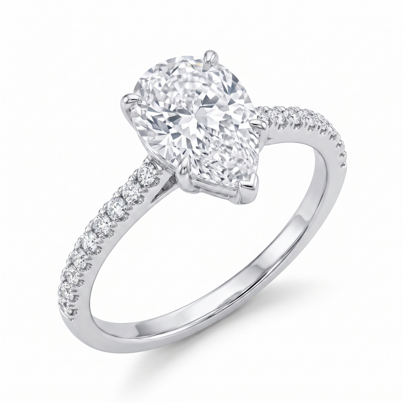 Pear Pavé Ring - White Gold Plated