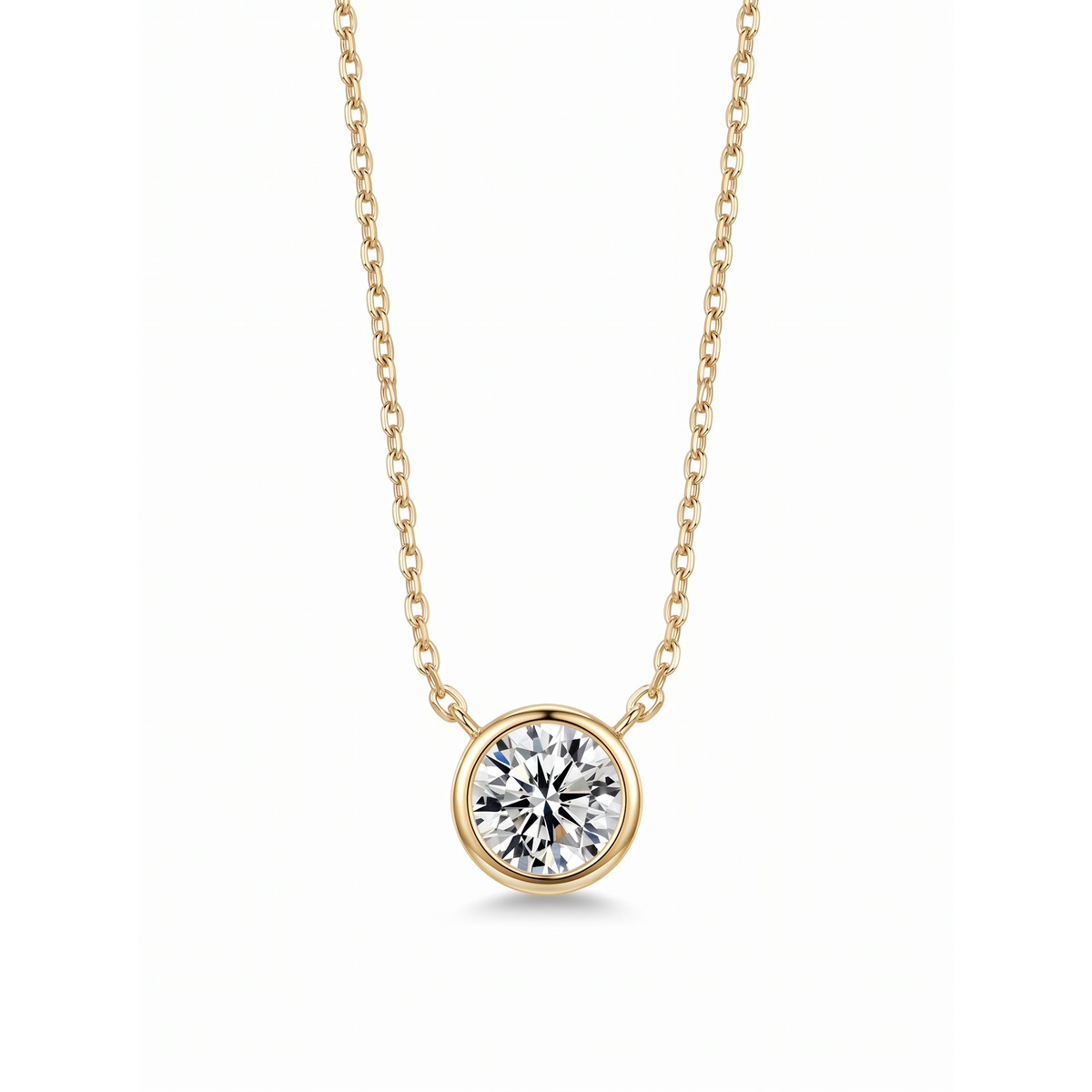 Round Solitaire Pendant Necklace - Gold Plated