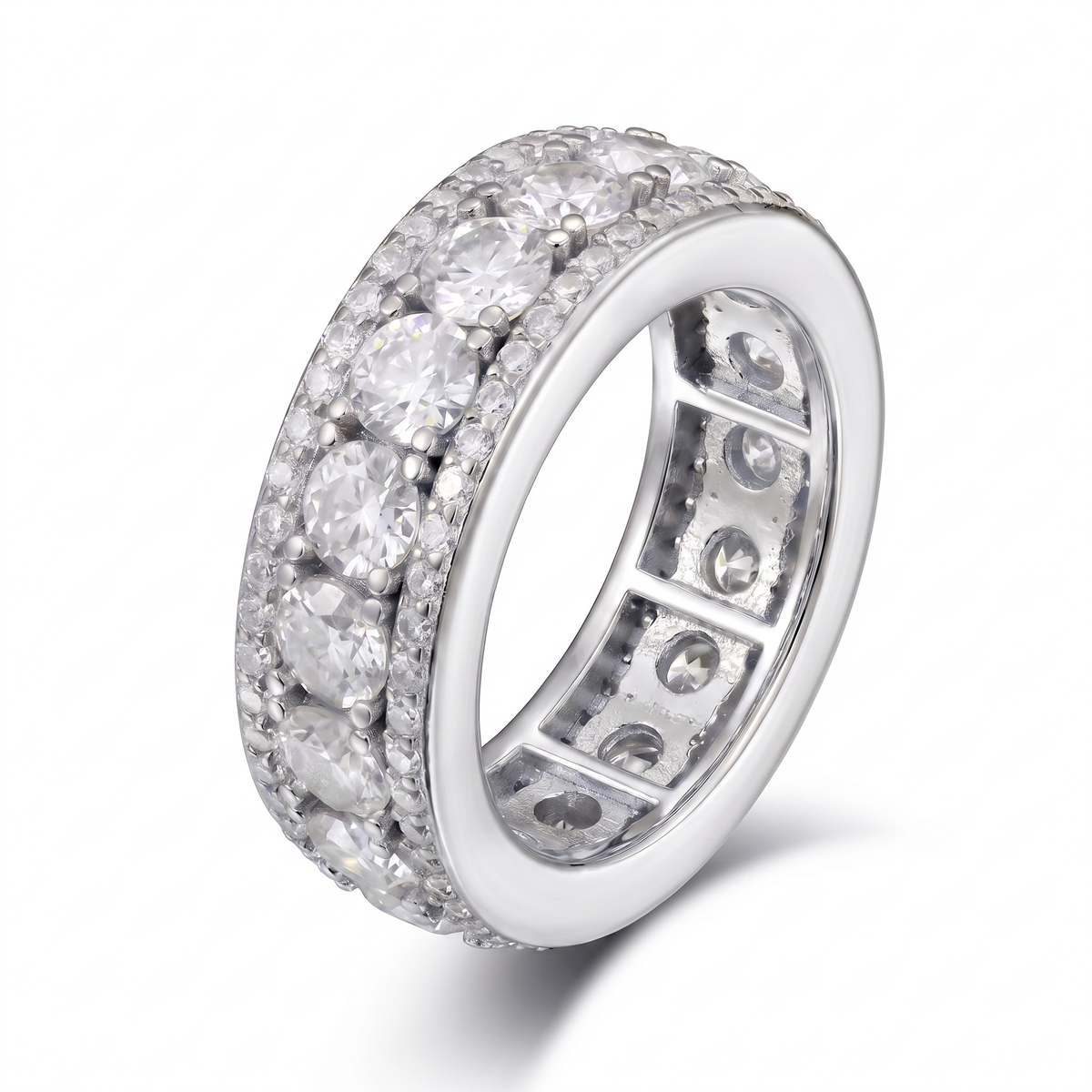 Three-Row Band Ring - White Gold Plated