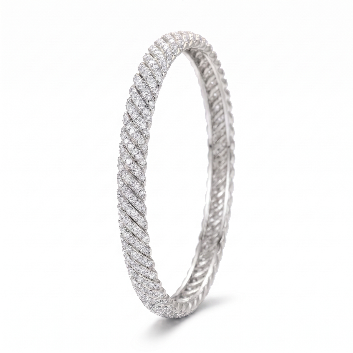 Twisted Bangle Bracelet - White Gold Plated