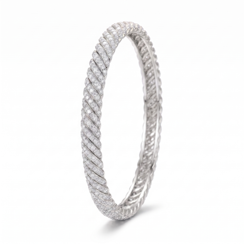 Twisted Bangle Bracelet - White Gold Plated
