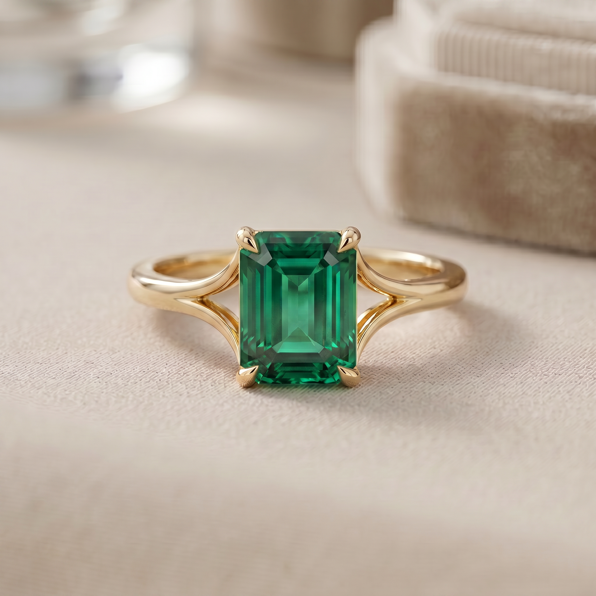 Emerald Cathedral engagement ring